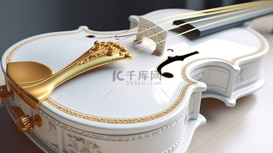 清古典背景图片_白色和金色复古 80 年代灵感的小提琴乐器 3D 渲染
