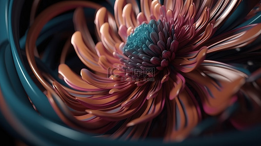 有机曲线 3d 背景与抽象艺术中的超现实花卉元素