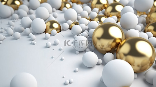 简单化的 3D 渲染，使用白色和金色球体创建抽象背景