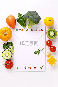 酸奶成分表背景图片_一个有一些水果和蔬菜的区域，上面有一个信封
