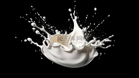 酸奶牛奶背景图片_黑色背景下牛奶飞溅的 3d 渲染