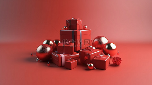 生日礼盒背景图片_最小 3D 设计圣诞装饰品 3D 渲染的节日礼品盒