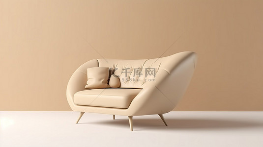 墙壁沙发背景图片_侧面视图中米色小沙发的 3D 渲染