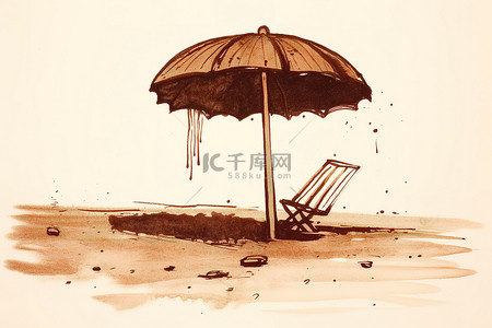棕色雨伞的油画