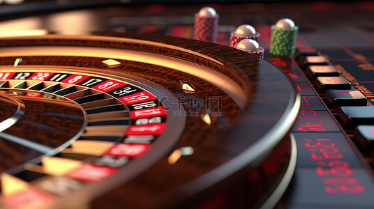 游戏牌桌桌面背景图片_赌场轮盘赌桌和电脑键盘的极端特写上的头奖标志的 3D 渲染