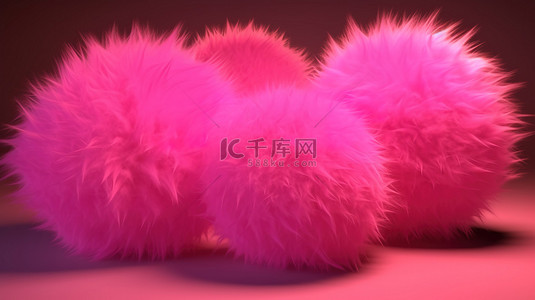 背景墙粉色背景图片_3d 渲染中的粉红色毛茸茸的球