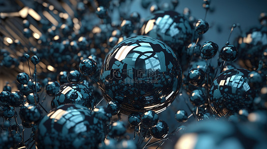 未来派混沌背景抽象 3D 渲染，以线条和球体为特色