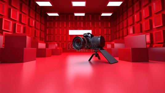 全景摄影工作室背景上充满活力的红色标签符号是数字营销的热门话题