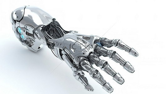 张开双手的女性机器人的白色背景 3D 渲染