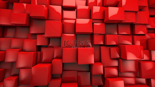 创建抽象红色背景的四边形的 3d 插图