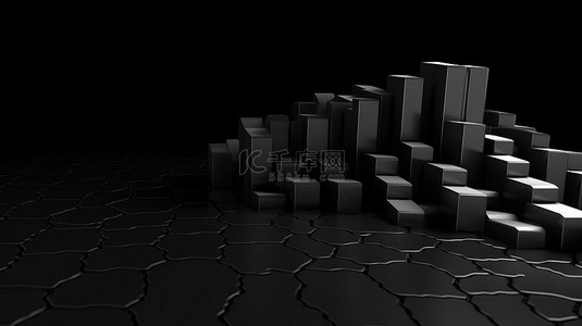经济市场背景图片_黑色背景下市场下跌趋势的 3D 渲染