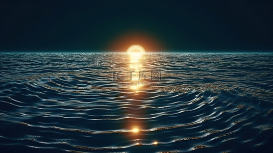 发光的月光反射在海浪上 3d 渲染