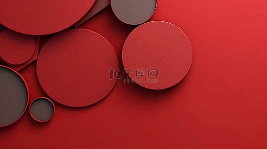 红色的简约的背景图片_简约的顶视图背景，具有深红色 3D 几何形状，用于产品展示