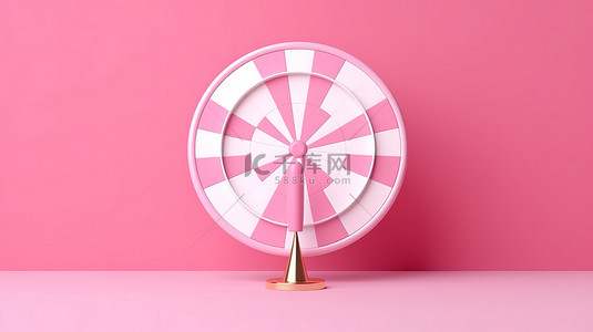 粉红色背景上的 3D 飞镖目标插图与成功的商业概念