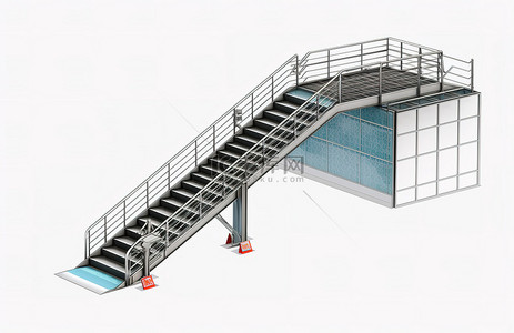 透明背景上的金属楼梯，带有向上的箭头