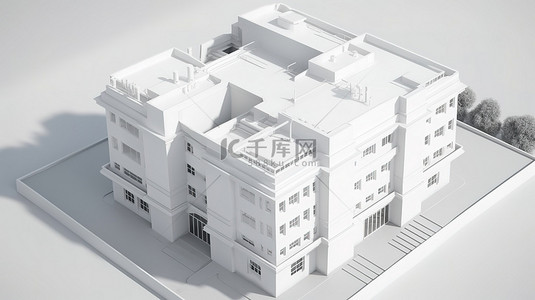 3D 渲染中白色建筑的自上而下视图