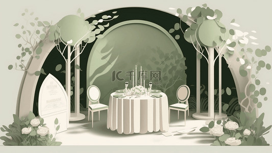 婚礼场景背景图片_婚礼布置白绿配色插图