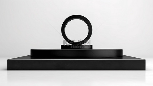 白色背景展示了一个无人居住的黑色获奖者领奖台 3D 渲染图像