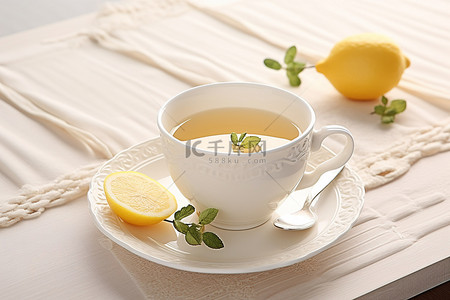 茶柠檬茶背景图片_柠檬茶用杯子和勺子