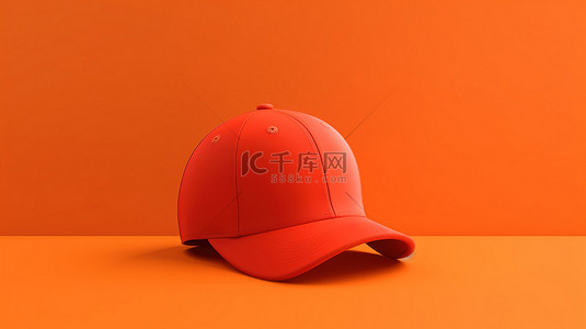 商业体育背景图片_红色背景橙色棒球帽的极简主义 3D 渲染，用于体育商业概念