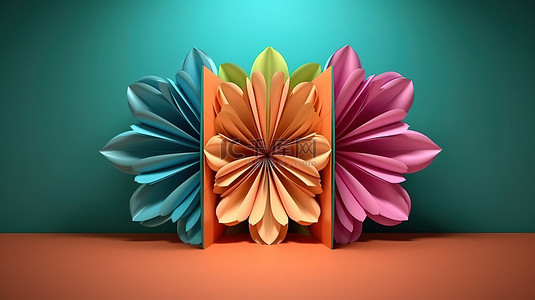 三色背景花卉灯笼具有不同颜色的 3d 花
