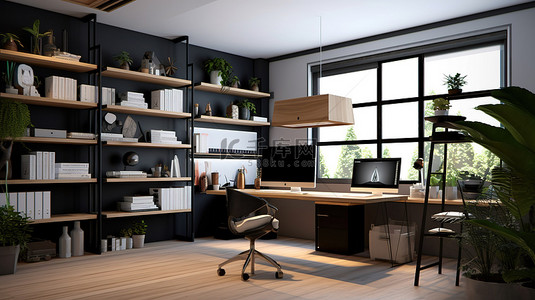 脑区背景图片_家庭办公桌上建筑师工作室网站的 3D 渲染