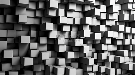 多层复杂黑白砖图案的 3D 插图
