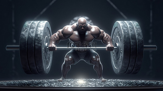 肌肉发达背景图片_肌肉发达的人举起沉重的新密码杠铃的 3D 插图