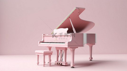 经典风格 3D 渲染中的柔和粉色钢琴
