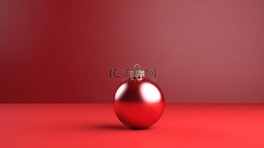装饰平面背景图片_红色背景上带有焦点复制空间的红色圣诞球装饰的 3D 渲染