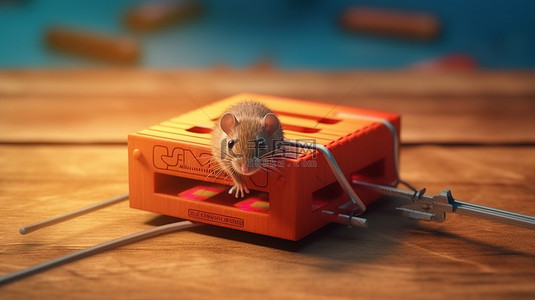 捕鼠器捕捉社交媒体标签的 3D 插图谨防风险和危险