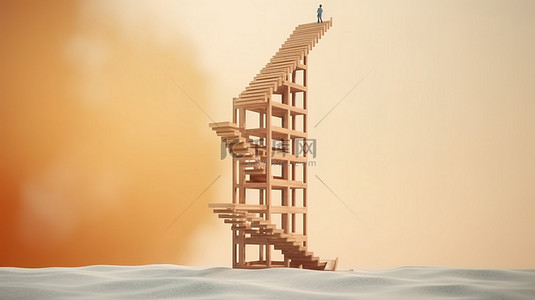 发展目标背景图片_攀登社会阶梯的成功职业之旅 3D 插图和渲染