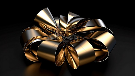 优雅的节日礼品包装，黑色背景 3D 渲染上带有金色内饰