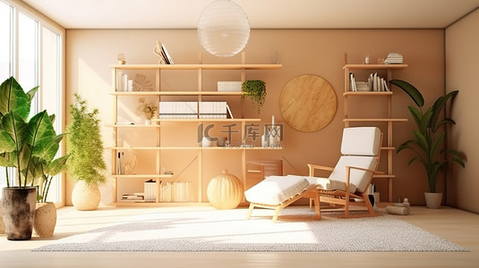 休闲生活背景背景图片_高效工作空间和舒适休闲室的 3D 渲染