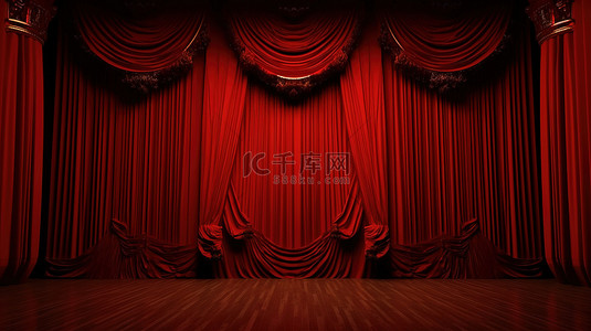 天鵝絨背景图片_3d 渲染中的戏剧性红色窗帘