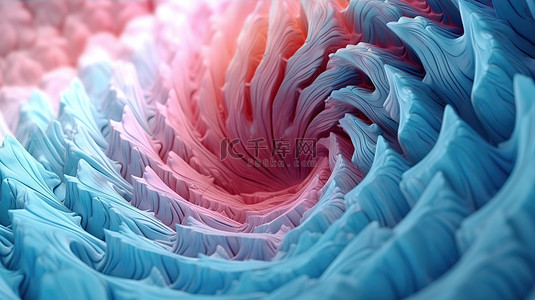 具有抽象设计的纹理粉色和蓝色螺旋分形的 3D 渲染