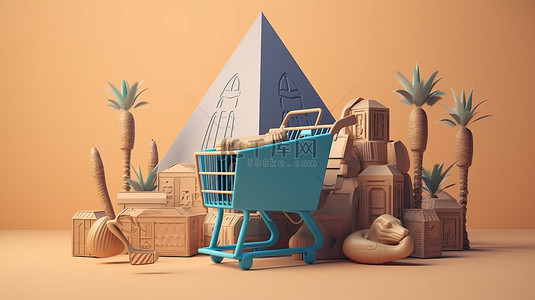 新改革新征程背景图片_革新埃及的在线购物 社交媒体和网站的 3D 渲染