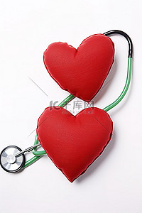 绿色听诊器背景图片_红色心形装饰，包括听诊器和护士听诊器以及绿色高级皇家绷带