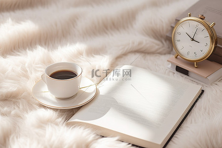 点钟，在已开始的书旁边放着一小杯咖啡