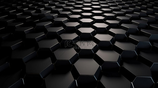 黑色抽象六角形背景 3d 渲染