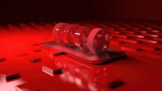 红色背景板背景图片_充满活力的红色背景上的 3D 渲染场记板电影概念