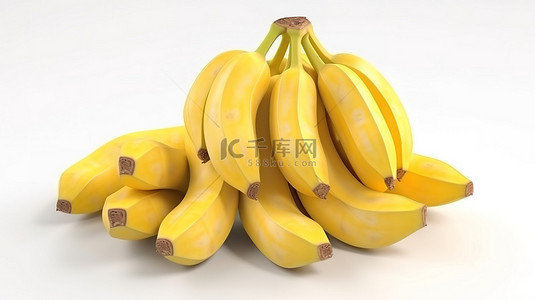 白色背景上热带水果香蕉的 3d 渲染