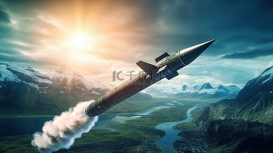 飞行的背景图片_飞行中远程巡航导弹的 3d 渲染