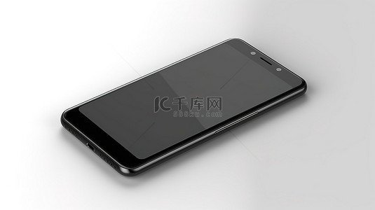 手机模型展示背景图片_白色背景隔离 3D 渲染智能手机模型与全黑屏幕