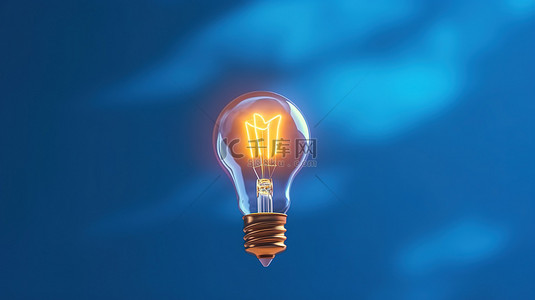 灯泡闪烁背景图片_创新理念通过 3D 渲染激发了一个闪烁的灯泡，悬挂在蓝色背景上
