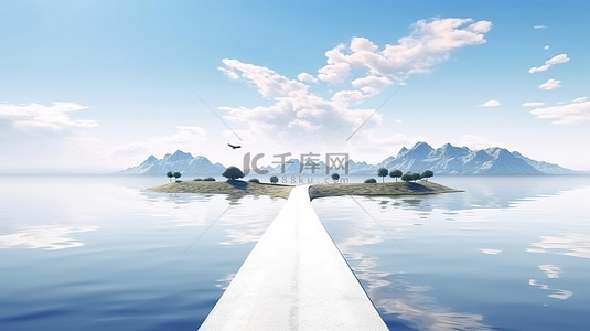 用于旅行和度假广告的风景优美的浮动道路的孤立 3D 插图