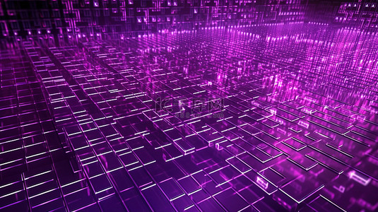 抽象发光紫色编码和编程背景的 3D 渲染与大数据和代码模拟高科技创新的概念