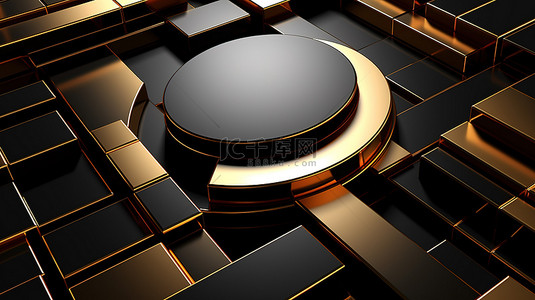 孟菲斯元素元素背景图片_3d 渲染抽象几何背景黑色和金色