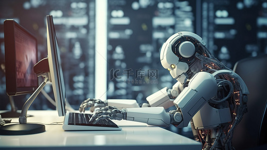 科技效率背景图片_工作场所中的机器人助手是自动化和效率的概念