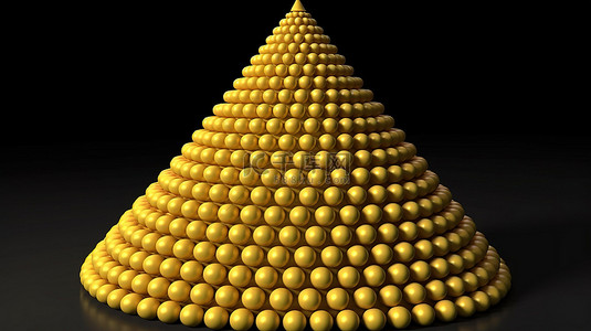 在 3d 渲染中由黄色球制成的孤立金字塔